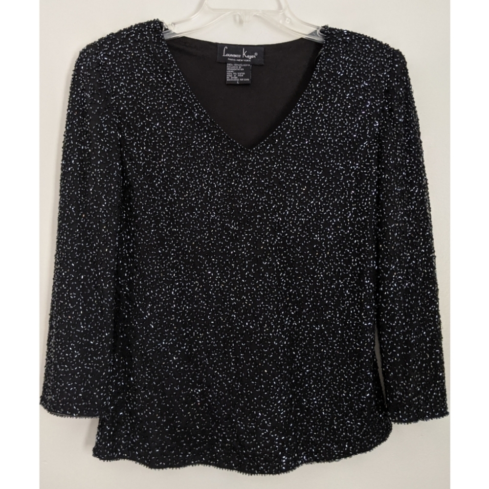 Vintage Laurence Kazar Black Sequined 3/4 Sleeves